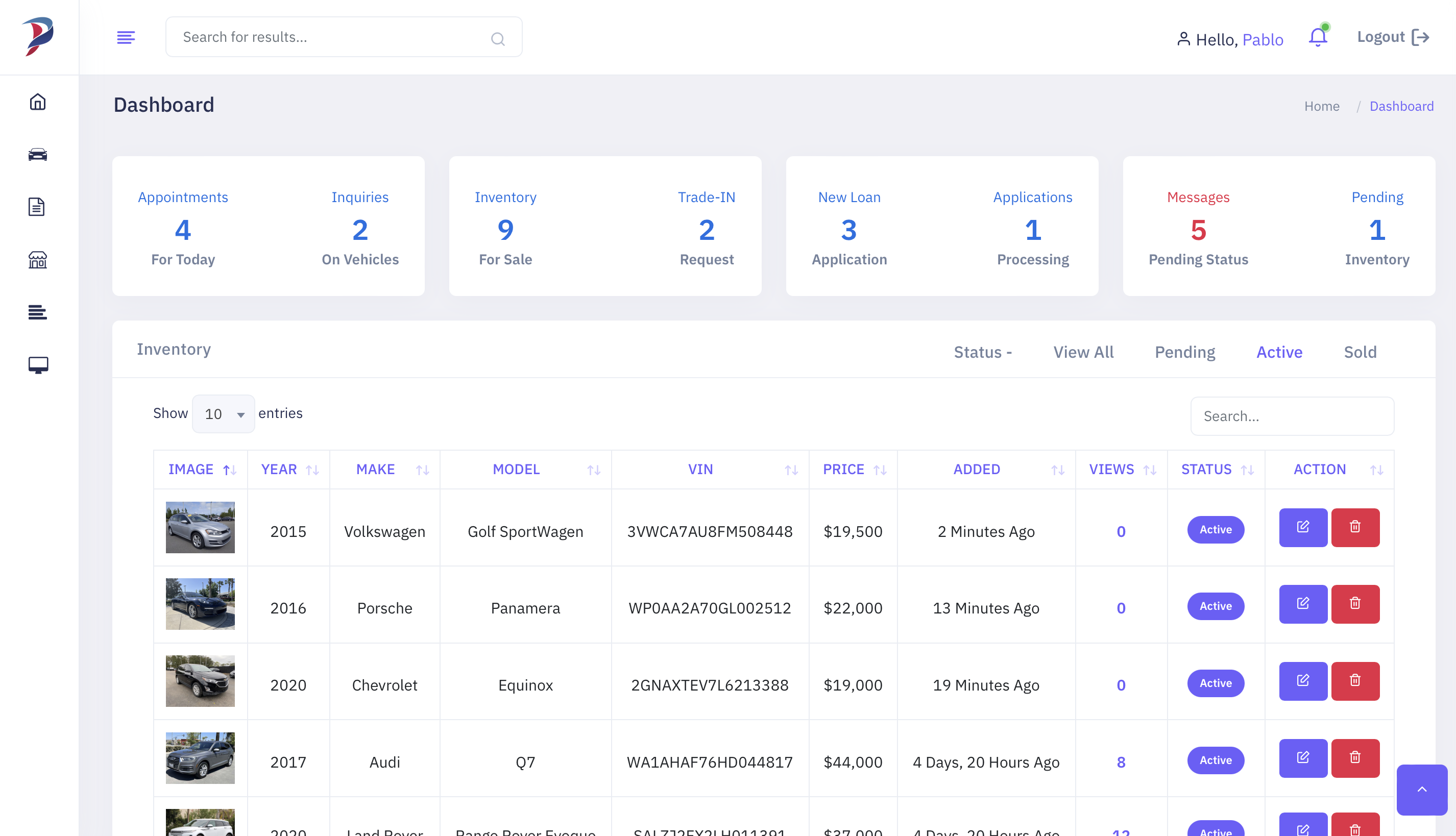 Dealer website dashboard notification from dealer python