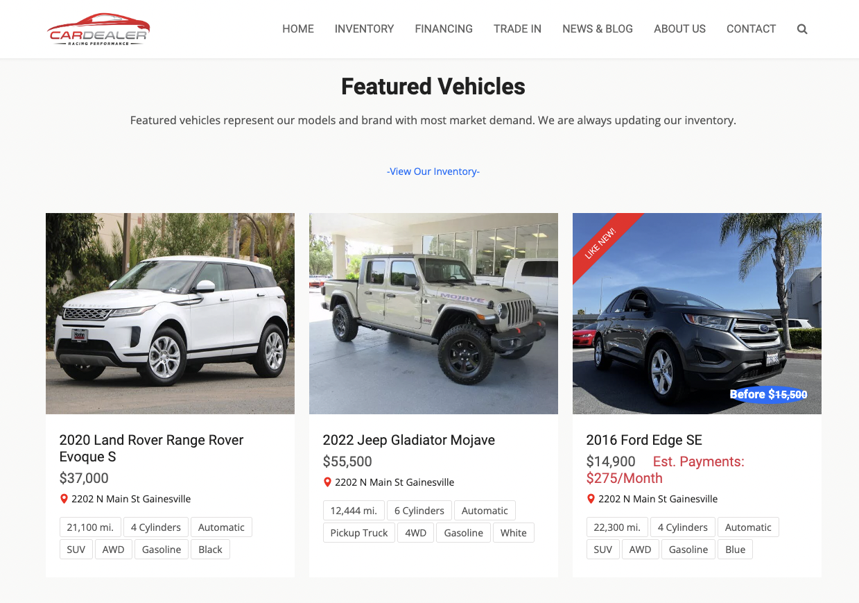 Dealer website for dealers